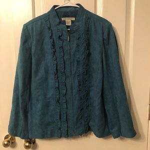 Dark Teal Ruffle Front Coat